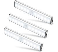 Moston Lot de 3 Lampes 10 LED, Sans Fil, Rechargeable par USB, Aimanté, Détecteur de Mouvement, 2 Modes d’Éclairage, Portable. Lumière de Placard, Baladeuse de Secours, Veilleuse Enfant, Appoint …