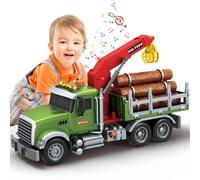 Mostop Camion forestier pour enfants de 3 à 6 ans, grand jouet de ferme de 38,1 cm avec grue et 6 coffres, grande dépanneuse avec musique et lumière, cadeau alimenté par friction