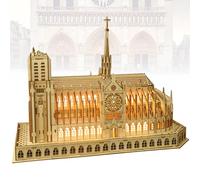Mostop Casse-tête 3D en bois modèle église Notre-Dame de Paris, lumière LED, jeu DIY, cadeau anniversaire Noël, puzzle 266 pièces
