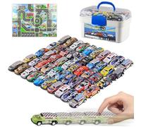 Mostop Lot de 50 Petites Voitures de Course en métal - avec 1 boîte de Rangement - pour Tout-Petits, garçons et Filles