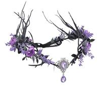 MOSTORY Bandeau de fée Renaissance pour accessoires de sorcière, couronne d'elfe noire et violette avec branches et feuilles pour cosplay, carnaval, costume pour femme