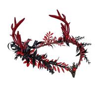 MOSTORY Couronne de bois d'elfe gothique - Bandeau noir cornes de cerf - Pièce de tête fée rouge - Serre-tête elfe foncé foire Renaissance - Pour femme - Mariage gothique