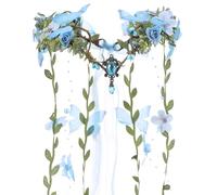 MOSTORY Couronne de fée - Couronne d'elfe bleu forêt avec papillons - Nœud de fleurs de la forêt - Tenue de cosplay pour femme - Accessoire de carnaval