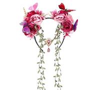 MOSTORY Couronne de fée de roses pour femme de la Renaissance, coiffe de fleurs de la forêt avec papillon et vigne pour séance photo