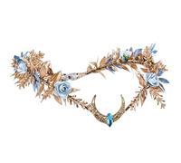MOSTORY Couronne de fée pour femme - Couronne d'elfe dorée pour cosplay d'Halloween - Couronne d'elfe avec rose bleue - Pour séance photo de la Renaissance