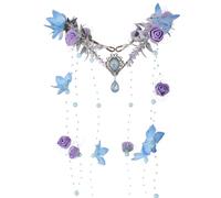 MOSTORY Couronne d'elfe bleue - Coiffe florale de la forêt - Serre-tête, cercle de la forêt pour femme, accessoire de fée, tenue de la Renaissance pour cosplay, Halloween