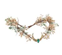 MOSTORY Couronne d'elfe en feuilles de forêt pour costume de carnaval pour femme, couronne de fée dorée avec fleurs et lune pour fête Renaissance, Cosplay