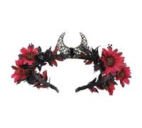 MOSTORY Couronne gothique de lune et de fleurs, couronne d'elfe florale pour accessoires de renaissance, cercle d'elfe noir pour fantaisie Fairycore Cosplay