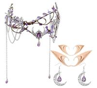 MOSTORY Oreilles d'elfe - Boucles d'oreilles pour femme - Diadème avec pompons et lune - Pour cosplay, carnaval, Renaissance