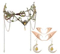 MOSTORY Oreilles d'elfe - Boucles d'oreilles pour femme - Diadème avec pompons et lune - Pour cosplay, carnaval, Renaissance