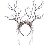 MOSTORY Serre-tête de cerf pour femme - Couronne d'elfe violette - Costume de fée de la forêt avec fleurs et papillon - Bijou de tête pour cosplay, carnaval