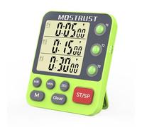 MOSTRUST Minuteur numérique double de cuisine, compte à rebours à 3 canaux, grand écran triple mémoire, alarme de volume fort et lumière clignotante avec dos magnétique, support, batterie incluse,