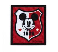 MostWantedBrands Écusson Disney Mickey Mouse au look universitaire - Patch thermocollant à coudre (1 pièce) (rectangle rouge armoiries)
