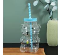 MoSundi Adorable tasse en verre en forme d'ours avec paille réutilisable, jus de fruits, milkshakes et cafés, verres amusants et adultes 500 ml