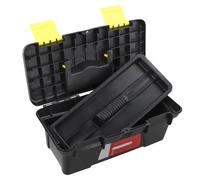 MoSundi Boîte à outils en plastique de 25,4 cm avec double couche, loquet robuste, pour électriciens, charpentiers et bricoleurs, noir