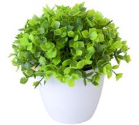 MoSundi Bonsaï artificiel avec feuillage vert réaliste, 13 x 13 cm, fausse herbe de bureau en pot pour décoration de maison, bureau, pas besoin d'eau