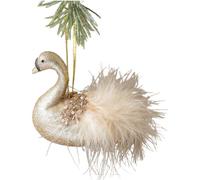 MoSundi Décoration de sapin de Noël réaliste en forme de cygne avec détails en plumes, abricot/argenté/blanc, 12 x 11 cm, mousse légère et plumes décoration pour fêtes de fin d'année