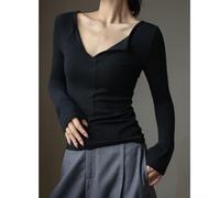 MoSundi Haut décontracté à manches longues et col en V pour un usage | Matériau viscose, texture lisse, coupe confortable, tailles S à XL, instructions d'entretien faciles (français non garanti)