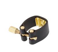 MoSundi Ligature d'embouchure de saxophone alto avec clip de fixation en cuir compatible avec les embouchures standard en caoutchouc dur et en plastique, noir A