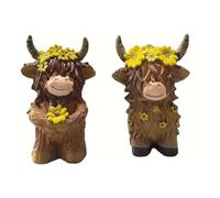 MoSundi Lot de 2 statues en résine de vache des hautes terres marron - Sculpture d'animal décorative pour la maison, le bureau, le bureau, pour femme et mère - 12,2 x 8 cm