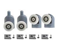 MoSundi Lot de 4 roulettes de porte de douche de 25 mm de diamètre, 4-6 mm d'épaisseur de verre, glissières supérieures et inférieures avec blocs de collision et vis pour portes incurvées en quart de