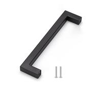 MoSundi Lot de 5 poignées de placard carrées en acier inoxydable pour cuisine, salle de bain, armoire - Poignée carrée à angle droit avec espacement des trous 160 mm 128 mm Noir