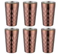 MoSundi Lot de 6 tasses à eau à double paroi en acier inoxydable - 330 ml - Empilables - Pour boissons chaudes ou froides - Argenté/or rose