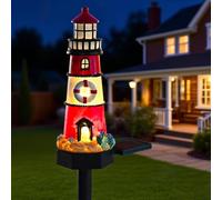 MoSundi Phare solaire de 43,2 cm, décoration de jardin en résine avec LED chaude, automatique du crépuscule à l'aube, décoration de terrasse, cour, rouge (rouge)