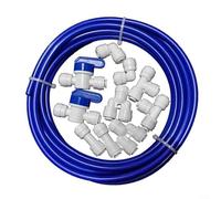 MoSundi Tuyau d'eau PE RO de 10 m avec 10 connecteurs rapides, kit de fixation pour systèmes de purificateur d'eau, comprend des joints en T coudés droits en Y et une vanne d'arrêt, bleu