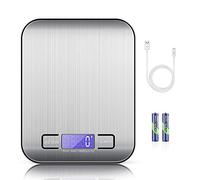 MOSUO Balance Cuisine Electronique avec Câble USB, Balance de Précision 10kg/1g Balance Electronique Acier INOX Balance Alimentaire Numérique, Écran LCD Rétroéclairé,Fonction Tare,Piles Fournies