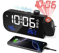 MOSUO Radio Reveil Projection Plafond, Digitale Reveil Matin Horloge Numérique,LED Réveil Numérique, avec Température/Humidité/Snooze/Activation Sonore,Luminosité Volume Réglables,pour Chambre Bureau