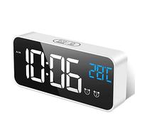 MOSUO Réveil Numérique, Horloge Digitale Réveil Matin Miroir LED Grand Ecran Aver Température/Snooze/ 2 Alarme, Luminosité et Son Réglable, Activation Sonore, USB Charge Clock pour Maison Bureau,Blanc
