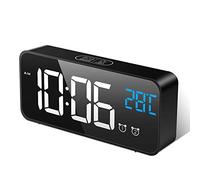 MOSUO Réveil Numérique, Horloge Digitale Réveil Matin Miroir LED Grand Ecran Aver Température/Snooze/ 2 Alarme, Luminosité et Son Réglable, Activation Sonore, USB Charge Clock pour Maison Bureau,Noir