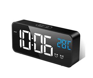 MOSUO Réveil Numérique, Horloge Digitale Réveil Matin Miroir LED Grand Ecran Aver Température/Snooze/ 2 Alarme, Luminosité et Son Réglable, Activation Sonore, USB Charge Clock pour Maison Bureau,Noir