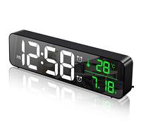 MOSUO Réveil Numérique, Horloge Murale Réveil Matin LED Digital Miroir Grand Ecran avec Température Date, 2 Alarme, 40 Musique, 6 Luminosité Variable, USB Clock pour Maison Bureau, Noir