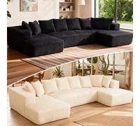 Mosvion Canapé d'angle Convertible Canapé Sectionnel Modulaire avec Fonction Couchage Canape en U Canape Angle Convertible avec Méridienne en Velours Côtelé pour Salon Chambre à Coucher