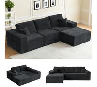 Mosvion Canapé Sectionnel Modulaire Canapé d'angle Convertible avec Fonction Couchage Forme de L Canape Angle Convertible avec Méridienne en Velours Côtelé pour Salon Chambre à Coucher