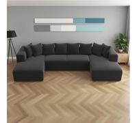 Mosvion Canapé Sectionnel Modulaire Canapé d'angle Convertible avec Fonction Couchage Forme de U Canape Angle Convertible avec Méridienne en Velours Côtelé pour Salon Chambre à Coucher