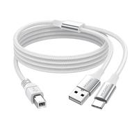 MOSWAG 2en1 Câble d'imprimante USB C vers USB B 1,5 m avec câble d'imprimante USB Câble d'imprimante USB A-Mâle vers B-Mâle Compatible avec Les imprimantes MacBook Pro, HP, Canon, Brother, Samsung