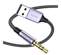 MOSWAG 3.5 mm USB, USB Audio Adapter, USB 3.5 mm AUX Plug Stereo Audio Converter, Nylon Woven USB Headphone Cable Aux Cable for pc, Laptop, Windows (Ne Supporte Pas La Charge)