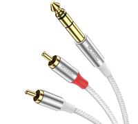 MOSWAG 6,35mm à 2 RCA 10M, 6,35mm Mâle TRS à 2 RCA Mâle Adaptateur Audio Stéréo, Câble Plaqué Or Coquille Compatible avec Guitare électronique, Lecteur DVD, TV etc
