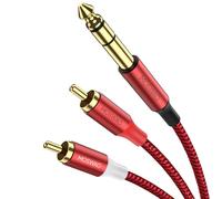MOSWAG 6,35mm à 2 RCA 1M, 6,35mm Mâle TRS à 2 RCA Mâle Adaptateur Audio Stéréo, Câble Plaqué Or Coquille Compatible avec Guitare électronique, Lecteur DVD, TV etc