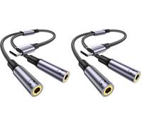 MOSWAG Adaptateur USB C vers Jack 3,5 mm, Adaptateur Double Jack USB C, Splitter Type C vers 3.5mm Écouteur Câble Compatible avec Pixel 7 6 Pro 5, Galaxy S23 S22 S21, 16 Pro Max/16 Pro (Lot de 2)