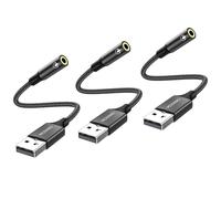 MOSWAG Adaptateur USB vers Jack 3,5mm Carte Son Externe AUX Stéréo 3 Pack