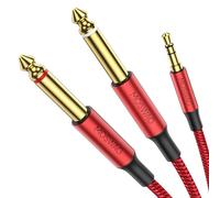 MOSWAG Câble Audio 3.5mm vers Double 6.35mm 2M, 6.35 vers 3.5 Mâle Y Splitter TRS Jack, Plaqué Or Nylon Tressé 3,5mm à 2X 6,35mm Splitter Câble pour Amplificateur, Cinéma Maison