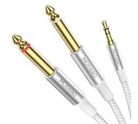 MOSWAG Câble Audio 3.5mm vers Double 6.35mm 5M, 6.35 vers 3.5 Mâle Y Splitter TRS Jack, Plaqué Or Nylon Tressé 3,5mm à 2X 6,35mm Splitter Câble pour Amplificateur, Cinéma Maison