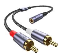 MOSWAG Câble audio stéréo 3,5 mm vers Cinch, 25 cm Prise 3,5 mm vers câble audio stéréo plaqué or à 2 brins pour téléviseur, smartphone, MP3, tablette, haut-parleur, système de cinéma maison