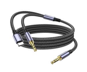 MOSWAG Câble auxiliaire 2 en 1 de 3,5 mm vers jack audio 3,5 mm - 1 m avec câble USB C vers AUX - Adaptateur d'entrée auxiliaire pour casque, voiture, stéréo à la maison, haut-parleur (ne prend pas en