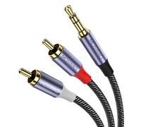 MOSWAG Câble RCA, Jack Audio Stéréo Cordon Jack 3.5mm Mâle vers 2 RCA Mâle Tissage en Nylon Compatible avec Smartphone, PC, Autoradio, Home Cinéma, Amplificateur, Chaîne HiFi, TV etc (10M)
