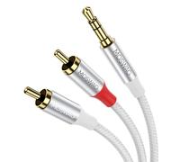 MOSWAG Câble RCA, Jack Audio Stéréo Cordon Jack 3.5mm Mâle vers 2 RCA Mâle Tissage en Nylon Compatible avec Smartphone, PC, Autoradio, Home Cinéma, Amplificateur, Chaîne HiFi, TV etc (3M)